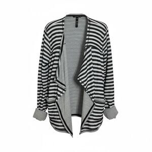 Jessica Simpson Striped Open Front Draped Knit Cardigan Gray Black Size 2X Plus